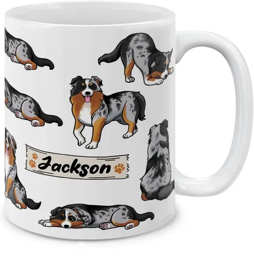 Vista 20 de MUGBREW Taza de café de cerámica con posturas divertidas de pastor australiano, 11 onzas Pastor australiano Posturas divertidas y juguetonas