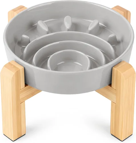 Vista 17 de Cuenco elevado para perros de alimentación lenta, 0.8 tazas de cerámica elevado con soporte inoxidable, cuenco elevado para perros de 6.3 pulgadas