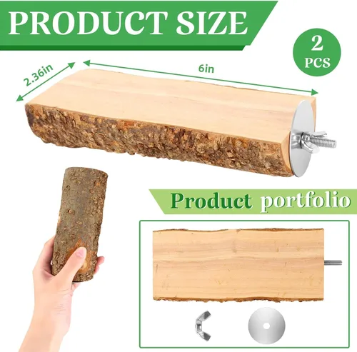 Vista 2 de Plataforma de perca de pájaro de madera de manzana natural de 2