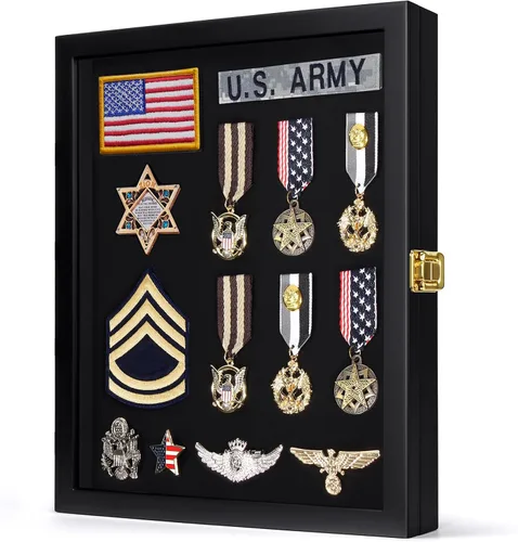 Vista 9 de TJ.MOREE Marco de exhibición de pines, caja de sombra de 11 x 11 pulgadas para pin esmaltado, insignias militares, medallas, parches