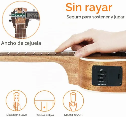Vista 7 de Ukelele tenor, ukelele acústico eléctrico de 26 pulgadas, ukelele de caoba profesional, set con kit de inicio con ecualizador