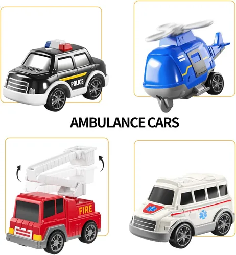 Vista 5 de TEMI Paquete de 5 Vehículos de Ambulancia Camiones de Juguete para Niños Pequeños de 3 4 5 6 Años, Autos Impulsados por Fricción con Helicóptero