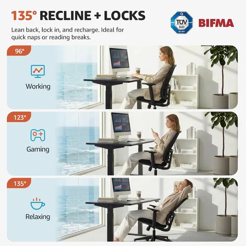 Vista 8 de ErgoSift Silla de oficina M1 ergonómica, sillas de escritorio de oficina de malla para el hogar con soporte lumbar ajustable, cómoda silla