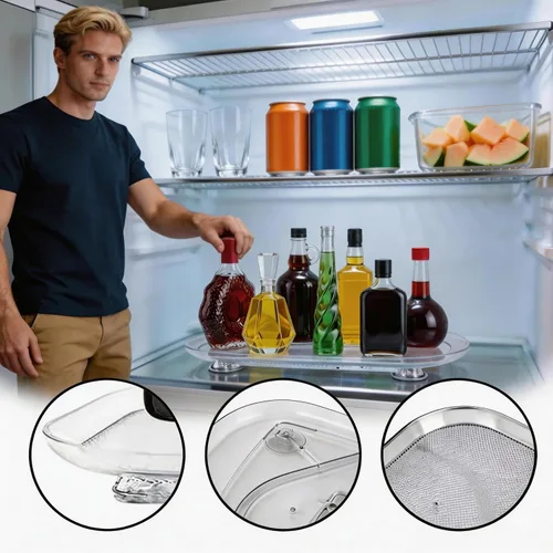 Vista 3 de Paquete de 2 organizadores para nevera Lazy Susan, giratoria de 360°, organizador de acrílico transparente para cocina, despensa, almacenamiento
