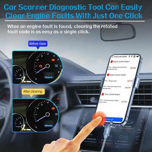 Vista 2 de Escáner inalámbrico Bluetooth OBD2, lector de código automático con reinicio de luz del motor de verificación, datos en vivo y preparación I/M
