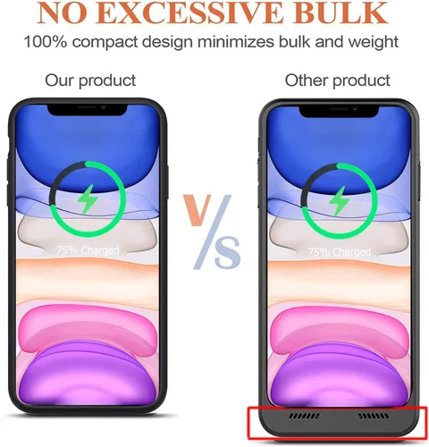 Vista 6 de Funda de batería para iPhone 11, funda protectora de carga portátil mejorada de 10000 mAh con carga inalámbrica compatible con iPhone 11