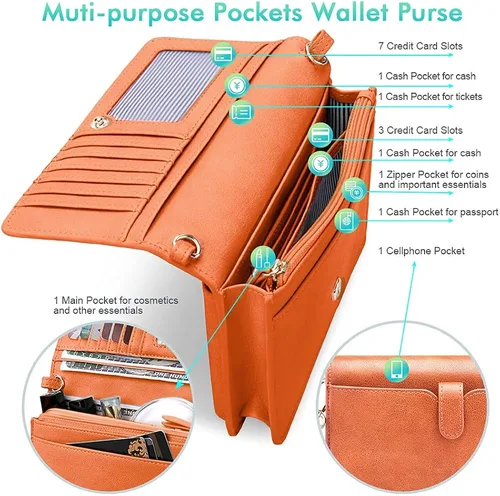 Vista 3 de nuoku Bolso bandolera pequeño para mujer, con ranuras para tarjetas RFID, 2 correas (máximo 6.5 pulgadas)