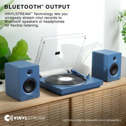 Vista 3 de Victrola - Tocadiscos Bluetooth completamente automático con cartucho Audio Technica ATN3600L y Victrola Tempo – Parlantes de estantería Bluetooth