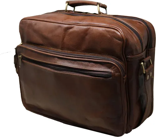 Vista 2 de 13 "bolso de mensajero de cuero Tablet compatible con el caso del ipad maletín de oficina regalo para los hombres bolso de hombro angustiado, Marrón