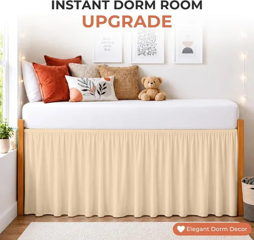 Vista 101 de Dorm Ruffle Twin XL 28" Drop Extra Long BedSkirt, Premium Brushed Microfiber Tailored Drop, Put On Elastic Long Dust Ruffle, Split Corner, Bedroom