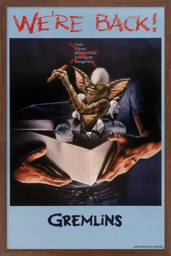 Vista 10 de Gremlins - Póster de pared con texto en inglés «We're Back», 22.4 pulgadas de largo x 14.7 pulgadas de ancho, versión enmarcada de madera de granero