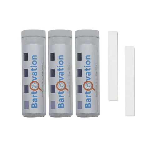 Vista 5 de Bartovation 100 tiras de papel para prueba de cloro, evaluación de la potencia desinfectante, 10 - 200 ppm Sani Tiras reactivas, servicio