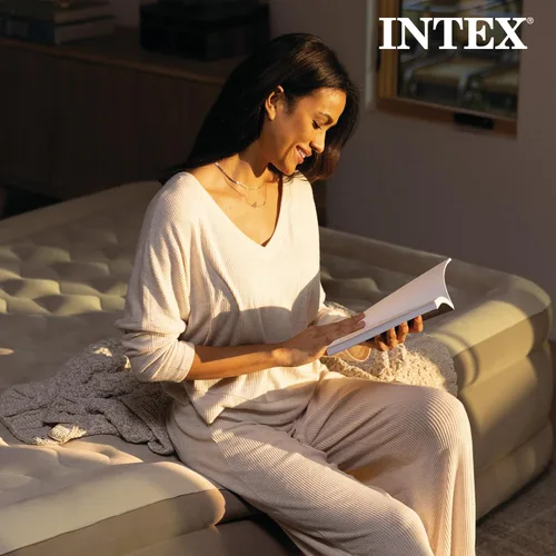Vista 8 de Intex Dura-Beam - Colchón de aire de lujo ultra afelpado: Fiber-Tech, bomba eléctrica incorporada, altura de cama de 18 pulgadas, capacidad