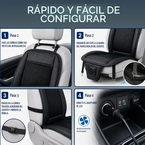 Vista 7 de ZONETECH Cojín de enfriamiento para asiento de auto 12V negro, temperatura ajustable, cómodo cubreasiento de auto