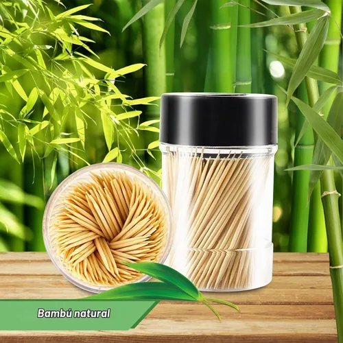 Vista 4 de 3000 palillos de dientes de bambú 100% natural, con 1 soporte para palillos de dientes reutilizable, palillos de dientes resistentes y suaves