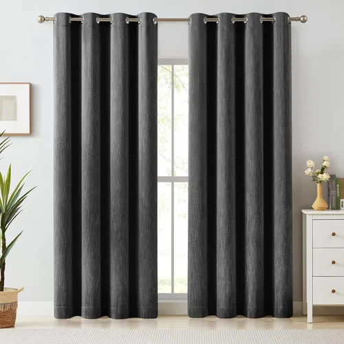 Vista 14 de Melodieux Elegantes cortinas opacas de algodón para oscurecer la habitación, para sala de estar, dormitorio, con aislamiento térmico, paneles