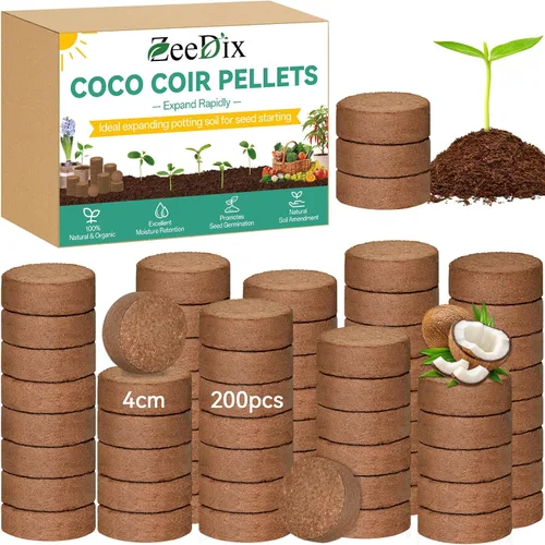 Vista 12 de ZeeDix 50 pellets de fibra de coco orgánica de 1.181 in para iniciadores de semillas, tierra de coco comprimida para plantar, suelo de jardín
