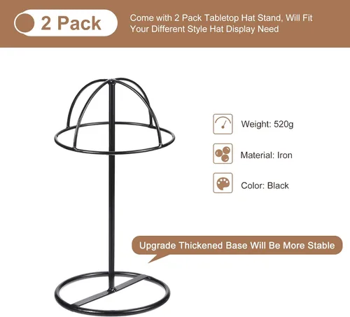 Vista 3 de uxcell Soporte de exhibición de metal para sombreros, paquete de 2 soportes independientes para sombreros de mesa y pelucas, para gorra de béisbol