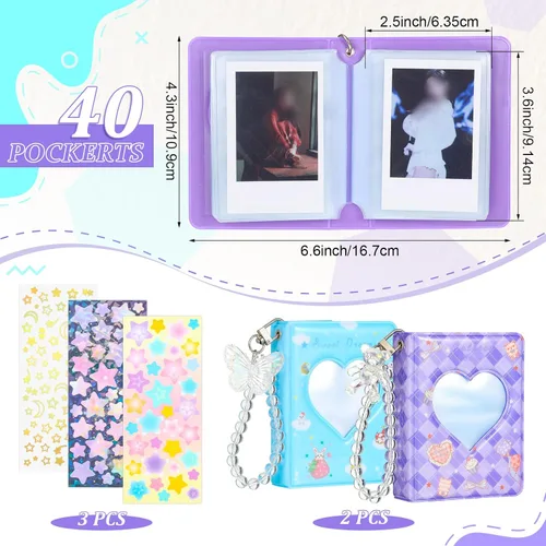 Vista 4 de 2 piezas de álbum portafotos de 3 pulgadas, mini álbum para tarjetas Kpop con corazón en forma de amor, portafotos hueco con colgante, mini libro