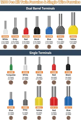 Vista 3 de Lytool Kit de Herramienta de Engarzado de Férulas, Engarzadora de Trinquete Hexagonal para 28-5 AWG, Férulas de Cable Aisladas, Engarzadora