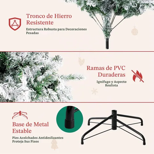 Vista 4 de Sweetcrispy Árbol de Navidad Artificial Preiluminado con Nieve Artificial de 6 pies, Árbol de Navidad de Abeto Artificial con Bisagras Preiluminado