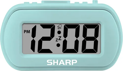 Vista 11 de Sharp - Reloj despertador con batería con funda suave al tacto y luz de fondo, color azul claro