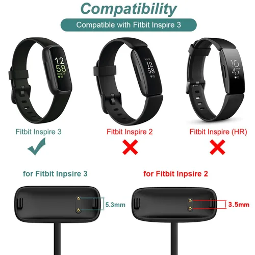 Vista 2 de Kissmart Inspire 3 Charger, cable de carga USB de repuesto para Fitbit Inspire 3 (1 pie/11.8 in)