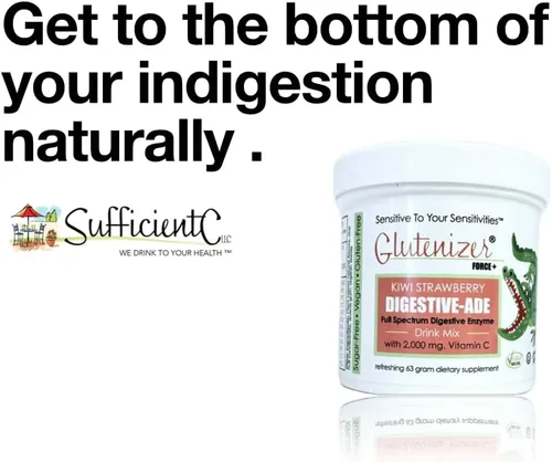 Vista 4 de Sufficient C - Glutenizer Force Plus Kiwi-Strawberry Digestive-Ade - Enzimas veganas de espectro completo de primera calidad más 2,000 mg. vitamina