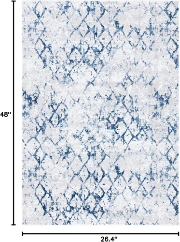 Vista 2 de SAFAVIEH Amelia Collection - Alfombra decorativa de 2 pies 2 pulgadas x 4 pies, gris y azul marino, diseño moderno enrejado envejecido, no desprende