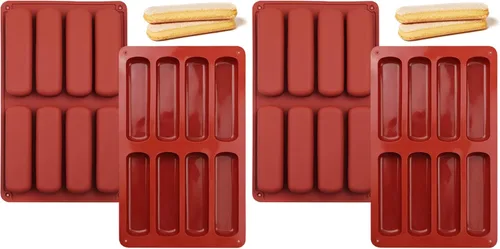 Vista 8 de 2 moldes de silicona para galletas de dedo, 8 cavidades de barras de cereales para hornear, molde de barra de chocolate antiadherente, para Cnady
