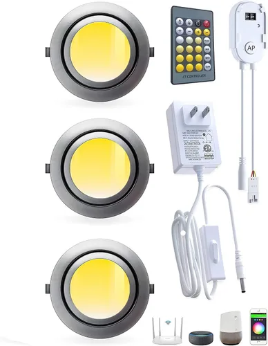 Vista 10 de Luces LED de disco empotradas con cable debajo del gabinete, iluminación regulable, bombilla halógena de 2.4 pulgadas con recorte, accesorios de luz