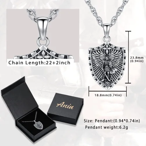 Vista 4 de Aniu Collar de plata de ley S925 de San MiguelSan CristópaloSan BenitoSan Jesús para hombres y mujeres, arcángel, RaguelUriel, colgante de amuleto
