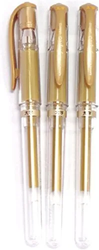 Vista 4 de Uni-Ball Signo Broad Point Gel Impact Pen Tinta Dorada, 0.039 in, 3 bolígrafos por paquete (importación de Japón) [Paquete original Komainu-Dou]