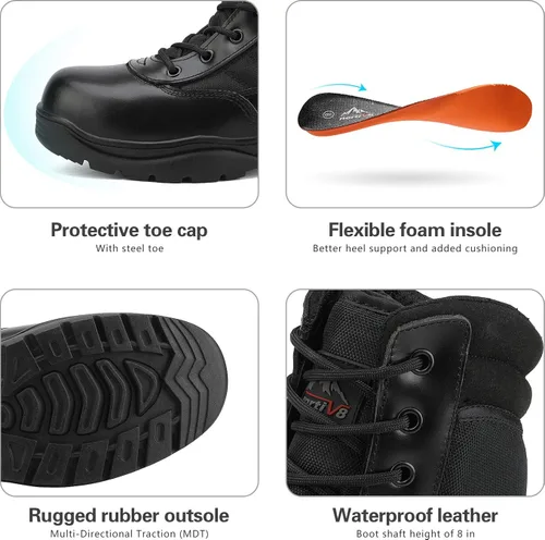Vista 3 de NORTIV 8 Botas de trabajo con punta de acero para hombre botas tácticas antideslizantes industriales