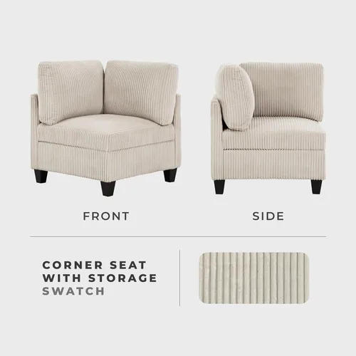 Vista 4 de Lexicon Sofá modular modular para sala de estar, asiento de esquina de pana con almacenamiento, unidades de sofá modular seccional, silla tapizada