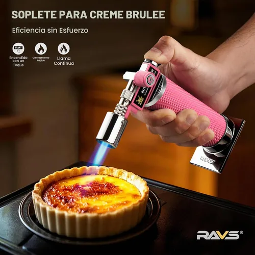 Vista 2 de RAVS Antorcha de Butano, Encendedor Antorcha de Metal Rosa con Llama Ajustable, Antorcha de Alimentos para Hornear, BBQ, Postres, Rellenos