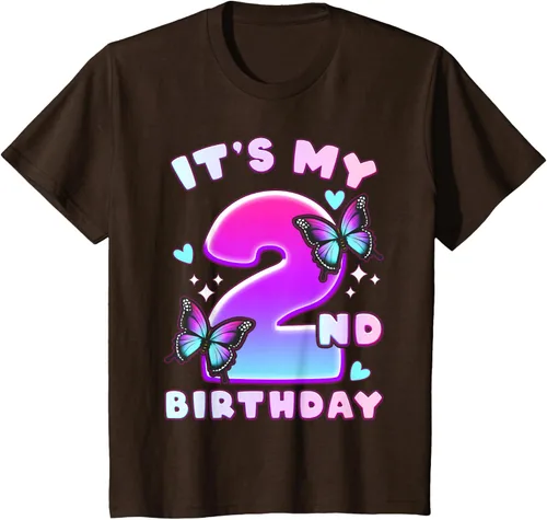 Vista 8 de Camiseta de 2º cumpleaños para niña de 2 años con mariposas y número 2 Negro