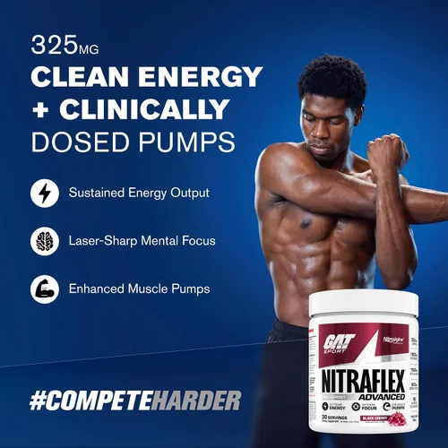 Vista 2 de GAT SPORT Nitraflex Advanced - Polvo para antes del entrenamiento, aumenta el flujo sanguíneo, aumenta la fuerza y la energía, mejora el rendimiento