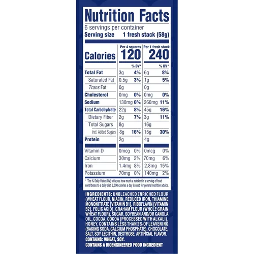 Vista 2 de HONEY MAID Fresh Stacks Galletas Graham de chocolate, 36 paquetes de aperitivos múltiples Bulk Travel Snacks, 8g Whole Grain Per 30g Serving, No