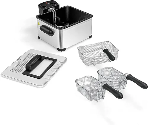 Vista 8 de Freidoras profundas con 3 cestas – Simoe - Freidora eléctrica grande de 5.3 cuartos de galón / 21 tazas, freidora de aceite profundo de acero