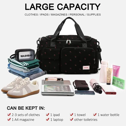 Vista 12 de Pequeña bolsa de gimnasio para mujer, bolsa de viaje con compartimento para zapatos