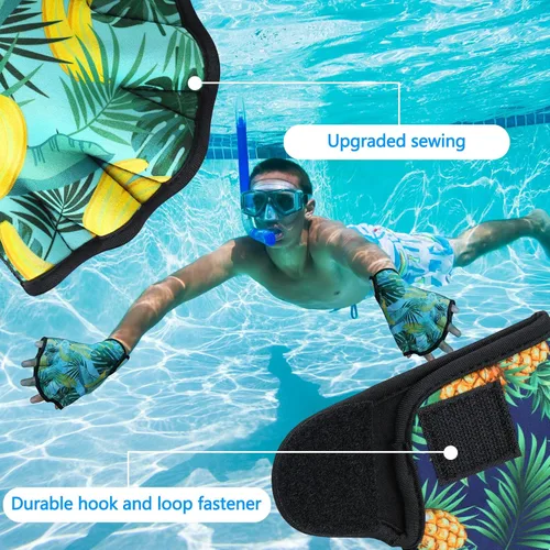 Vista 5 de Honoson 2 pares de guantes de natación para mujer, guantes aeróbicos acuáticos, resistencia al agua, malla para hombres y mujeres, unisex