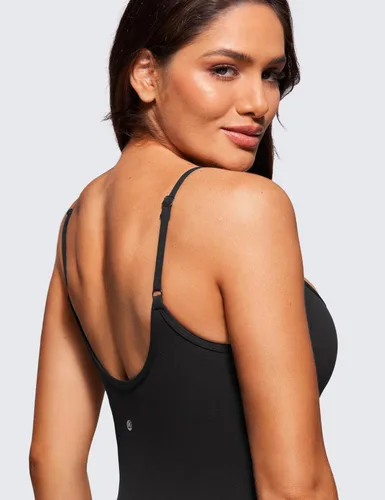 Vista 5 de CRZ YOGA Butterluxe - Overol acampanado para mujer, con tirantes delgados, para entrenamiento, atlético, con cuello cuadrado, con brasier integrado