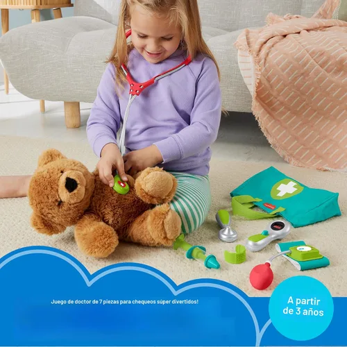 Vista 2 de Fisher-Price Juego de simulación médica para preescolares de 7 piezas, bolsa de médico, juguetes de disfraz para niños a partir de 3 años