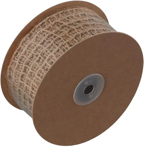 Vista 6 de Cinta de red de arpillera con borde con alambre de 2 pulgadas, malla de yute rústico de 10 yardas para manualidades, decoración de corona, envoltura