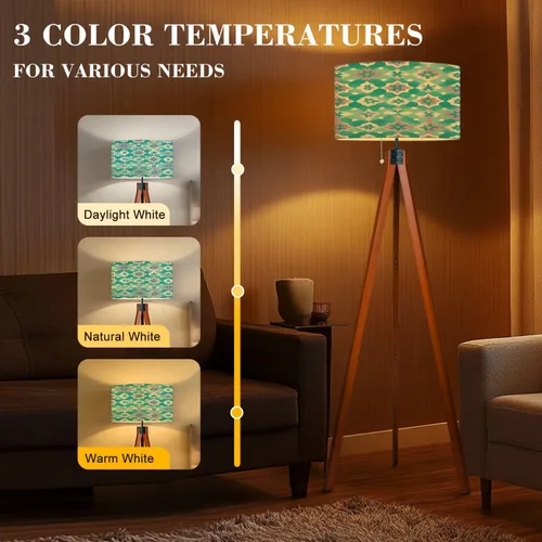 Vista 4 de Wood Tripod Floor Lamp 50s Mid Century Modern Seamless geometric age minimalistic decorative Mid Century Standing Lamp Linen Shade Dimmable Modern