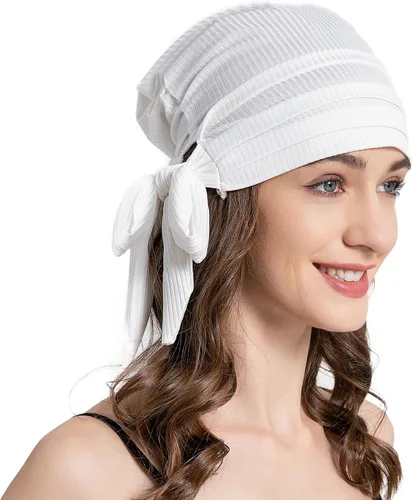 Vista 14 de ZLYC Gorro de quimioterapia para mujer, bufanda suave para la cabeza, gorro elástico Verde sólido