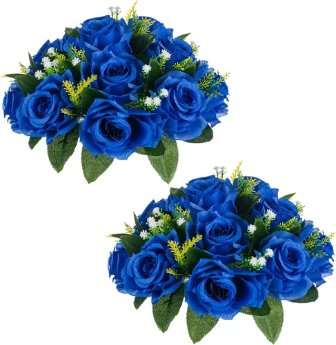 Vista 26 de NUPTIO Arreglo de Bolas de Flores en Ramo - 2 Piezas de 9.5 Pulgadas de Diámetro Bolas de Flores Falsas Carmesí Rosas para Centros de Mesa Mesas