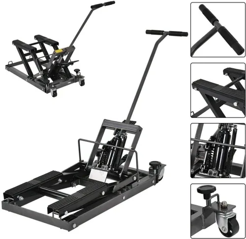 Vista 2 de Goplus - Elevador / gato hidráulico de tijera, para motocicleta, todoterreno, cuatriciclo, moto, 1.500 lbs, Negro
