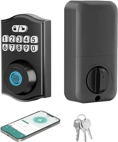 Vista 2 de Cerradura de puerta inteligente - Entrada sin llave con huella dactilar/Bluetooth APP control/contraseña, bloqueo automático, código de una sola
